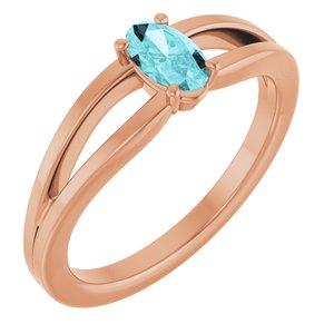 14K Rose Gold Natural Blue Zircon Youth Solitaire Ring