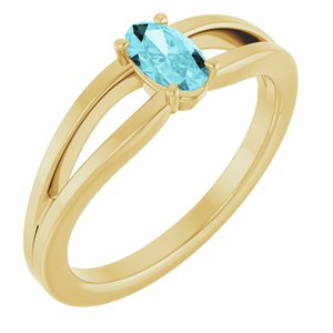 14K Yellow Gold Natural Blue Zircon Youth Solitaire Ring