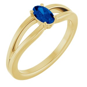 14K Yellow Gold Natural Blue Sapphire Youth Solitaire Ring