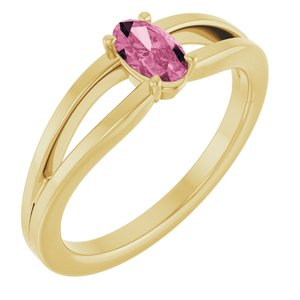 14K Yellow Gold Natural Pink Tourmaline Youth Solitaire Ring
