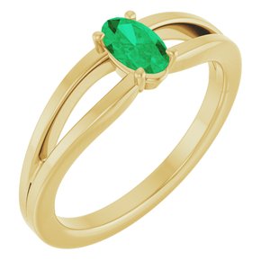14K Yellow Gold Natural Emerald Youth Solitaire Ring