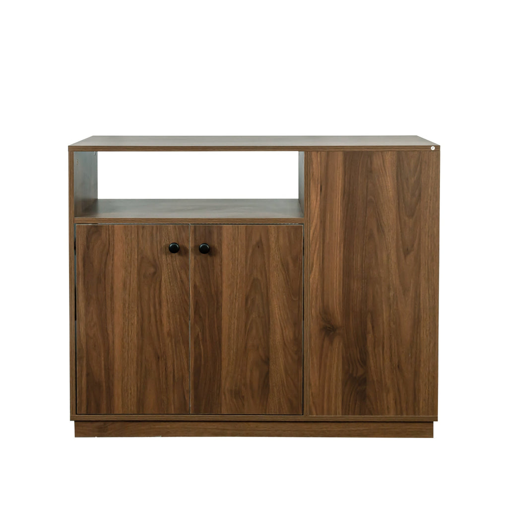 Kitchen Sideboard, Small  Countertop Organizer, Tabletop Cabinet with 2 Glass Sliding Door,3 Side Drawers & 1 small display shelves, Counter Cabinet for Kitchen, Living Room, Dinning Area