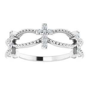 14K White Gold .08 CTW Natural Diamond Stackable Cross Ring