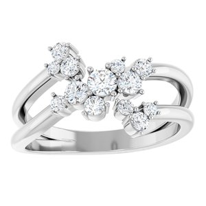 Platinum 1/2 CTW Natural Diamond Cluster Bypass Ring