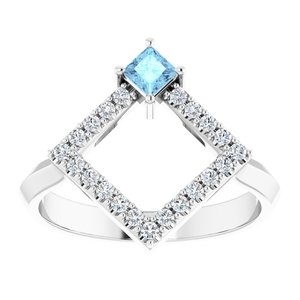 Platinum Natural Aquamarine & 1/5 CTW Natural Diamond Geometric Ring