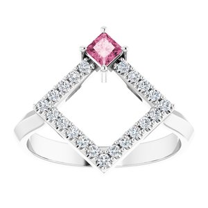Platinum Natural Pink Tourmaline & 1/5 CTW Natural Diamond Geometric Ring