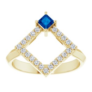 14K Yellow Gold Natural Sapphire & 1/5 CTW Natural Diamond Geometric Ring