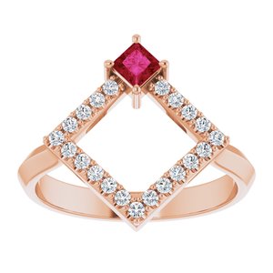 14K Rose Gold Natural Ruby & 1/5 CTW Natural Diamond Geometric Ring