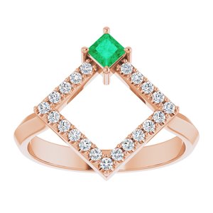 14K Rose Gold Natural Emerald & 1/5 CTW Natural Diamond Geometric Ring