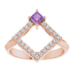 14K Rose Gold Natural Amethyst & 1/5 CTW Natural Diamond Geometric Ring