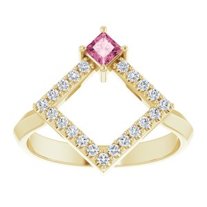 14K Yellow Gold Natural Pink Tourmaline & 1/5 CTW Natural Diamond Geometric Ring