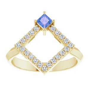 14K Yellow Gold Natural Tanzanite & 1/5 CTW Natural Diamond Geometric Ring