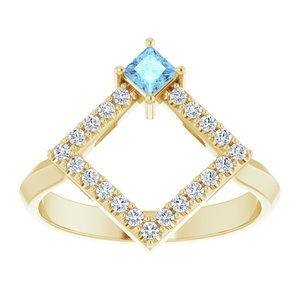 14K Yellow Gold Natural Aquamarine & 1/5 CTW Natural Diamond Geometric Ring