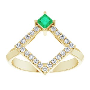 14K Yellow Gold Natural Emerald & 1/5 CTW Natural Diamond Geometric Ring