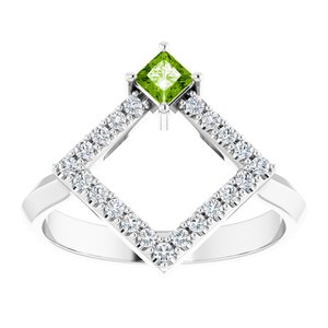 14K White Gold Natural Peridot & 1/5 CTW Natural Diamond Geometric Ring