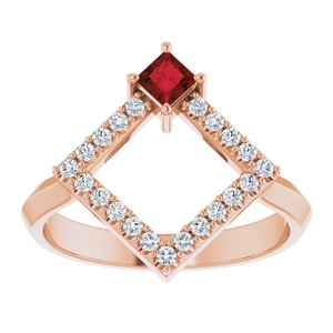 14K Rose Gold Natural Mozambique Garnet & 1/5 CTW Natural Diamond Geometric Ring