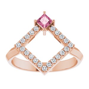 14K Rose Gold Natural Pink Tourmaline & 1/5 CTW Natural Diamond Geometric Ring