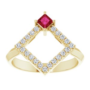 14K Yellow Gold Natural Ruby & 1/5 CTW Natural Diamond Geometric Ring