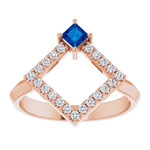 14K Rose Gold Natural Sapphire & 1/5 CTW Natural Diamond Geometric Ring