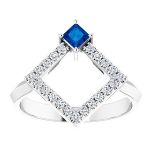 Sterling Silver Natural Sapphire & 1/5 CTW Natural Diamond Geometric Ring