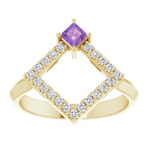 14K Yellow Gold Natural Amethyst & 1/5 CTW Natural Diamond Geometric Ring