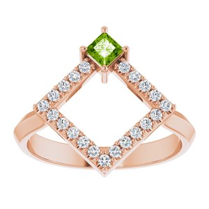 14K Rose Gold Natural Peridot & 1/5 CTW Natural Diamond Geometric Ring