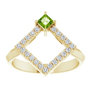 14K Yellow Gold Natural Peridot & 1/5 CTW Natural Diamond Geometric Ring