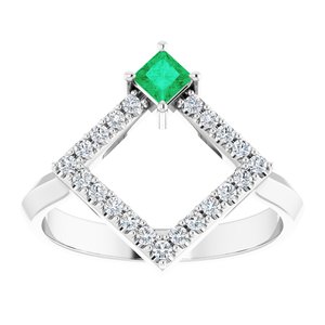 Platinum Natural Emerald & 1/5 CTW Natural Diamond Geometric Ring