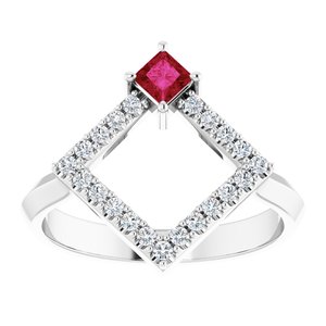 14K White Gold Natural Ruby & 1/5 CTW Natural Diamond Geometric Ring