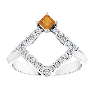 14K White Gold Natural Citrine & 1/5 CTW Natural Diamond Geometric Ring