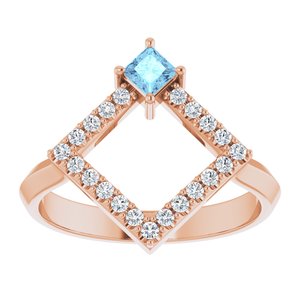 14K Rose Gold Natural Aquamarine & 1/5 CTW Natural Diamond Geometric Ring