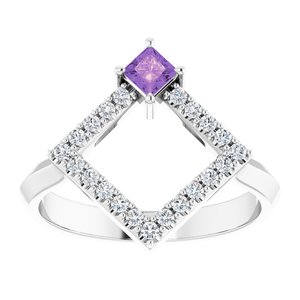 Sterling Silver Natural Amethyst & 1/5 CTW Natural Diamond Geometric Ring