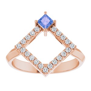 14K Rose Gold Natural Tanzanite & 1/5 CTW Natural Diamond Geometric Ring