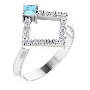 14K White Gold Natural Aquamarine & 1/5 CTW Natural Diamond Geometric Ring