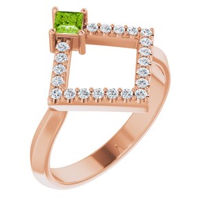 14K Rose Gold Natural Peridot & 1/5 CTW Natural Diamond Geometric Ring
