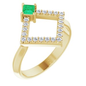 14K Yellow Gold Natural Emerald & 1/5 CTW Natural Diamond Geometric Ring