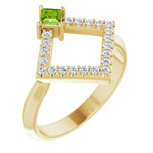 14K Yellow Gold Natural Peridot & 1/5 CTW Natural Diamond Geometric Ring