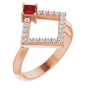 14K Rose Gold Natural Mozambique Garnet & 1/5 CTW Natural Diamond Geometric Ring