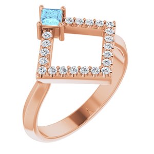 14K Rose Gold Natural Aquamarine & 1/5 CTW Natural Diamond Geometric Ring