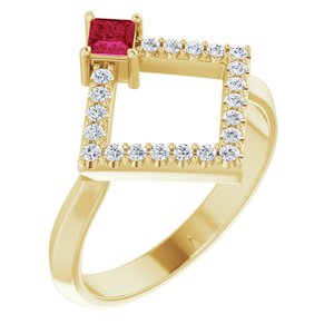 14K Yellow Gold Natural Ruby & 1/5 CTW Natural Diamond Geometric Ring