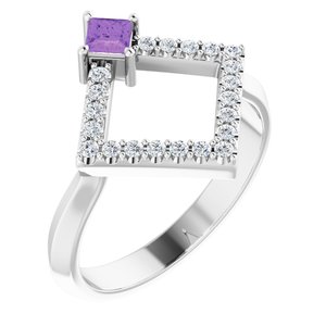 14K White Gold Natural Amethyst & 1/5 CTW Natural Diamond Geometric Ring