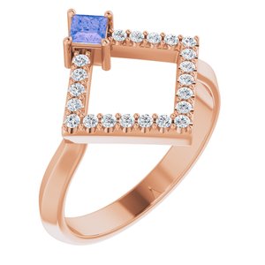14K Rose Gold Natural Tanzanite & 1/5 CTW Natural Diamond Geometric Ring