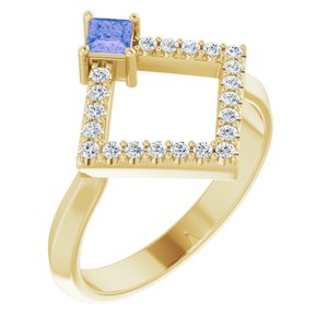 14K Yellow Gold Natural Tanzanite & 1/5 CTW Natural Diamond Geometric Ring