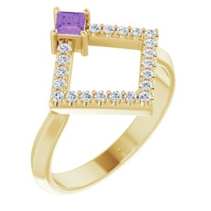 14K Yellow Gold Natural Amethyst & 1/5 CTW Natural Diamond Geometric Ring