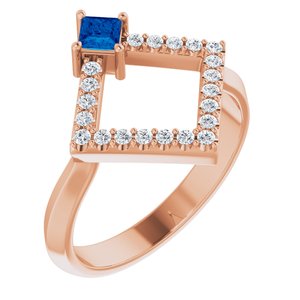 14K Rose Gold Natural Sapphire & 1/5 CTW Natural Diamond Geometric Ring