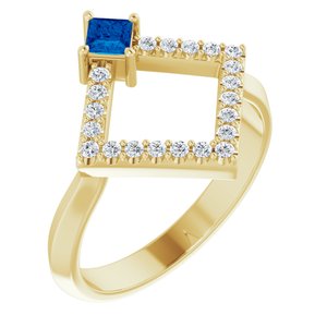 14K Yellow Gold Natural Sapphire & 1/5 CTW Natural Diamond Geometric Ring