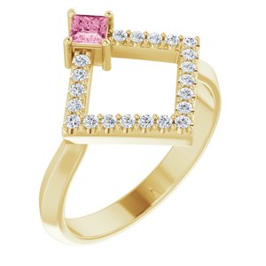 14K Yellow Gold Natural Pink Tourmaline & 1/5 CTW Natural Diamond Geometric Ring
