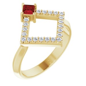 14K Yellow Gold Natural Mozambique Garnet & 1/5 CTW Natural Diamond Geometric Ring