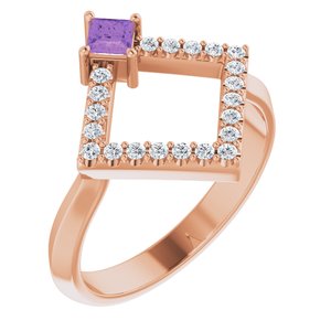 14K Rose Gold Natural Amethyst & 1/5 CTW Natural Diamond Geometric Ring