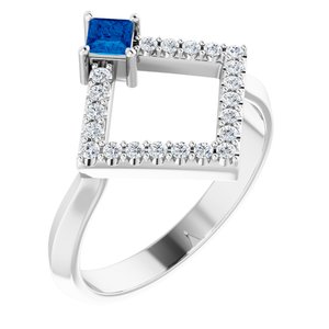 Sterling Silver Natural Sapphire & 1/5 CTW Natural Diamond Geometric Ring